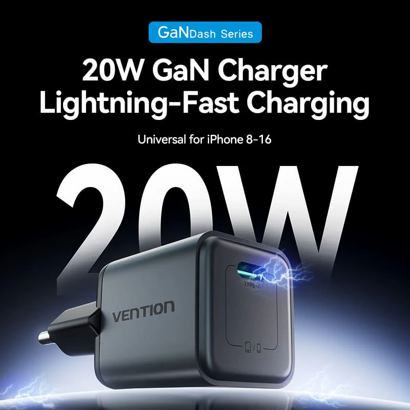 Vention 1-Port USB-C GaN Charger 20W EU-Plug - Image 2