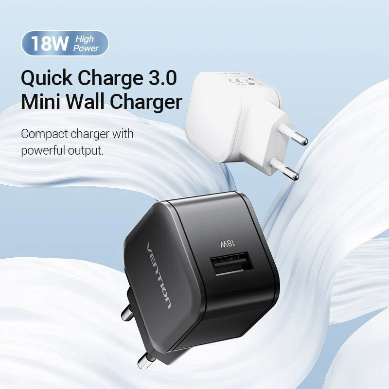 Vention 1-Port USB Wall Charger (18W) EU-Plug Black - Image 3