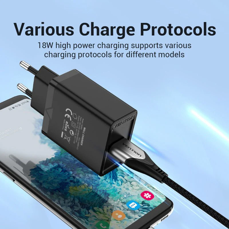 Vention 1-Port USB Wall Charger 18W EU-Plug - Image 3
