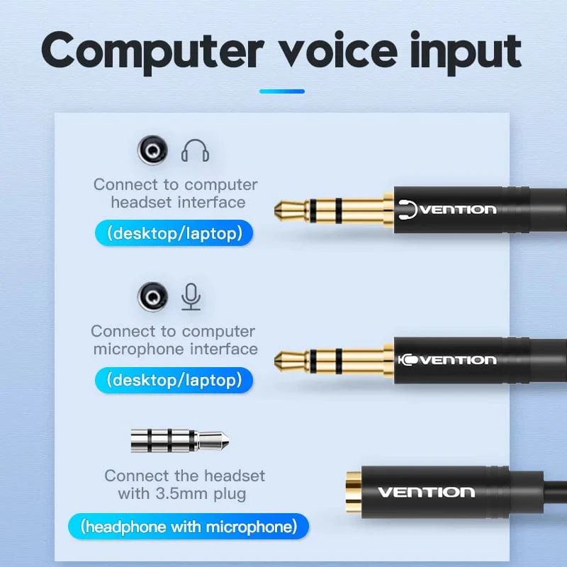Vention 2 in 1 3.5mm Audio Cable - Image 3