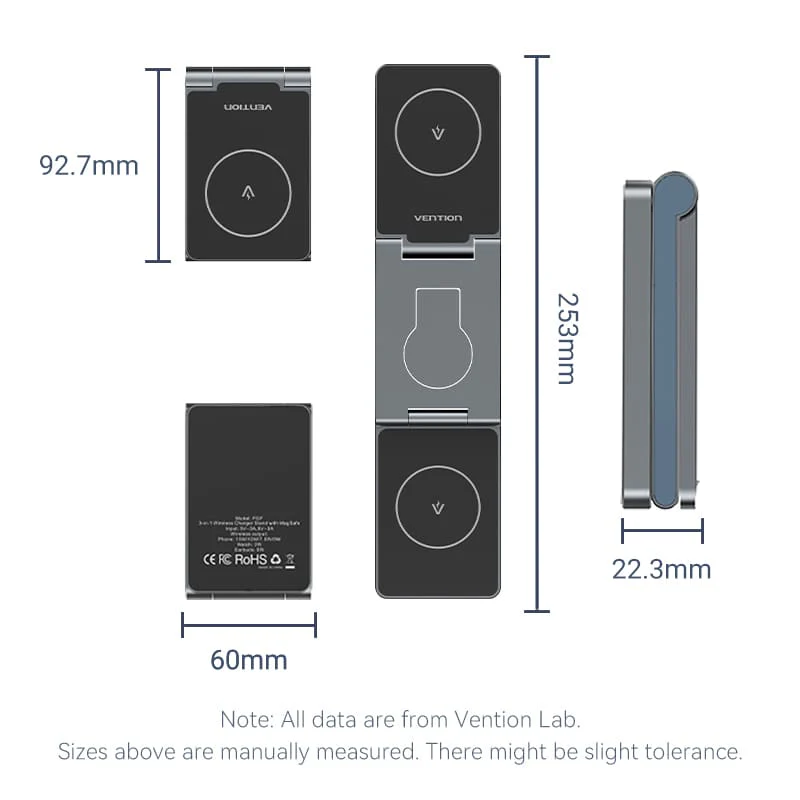 Vention 3‑in‑1 15W Wireless Charger Stand with MagSafe Gray - Image 12