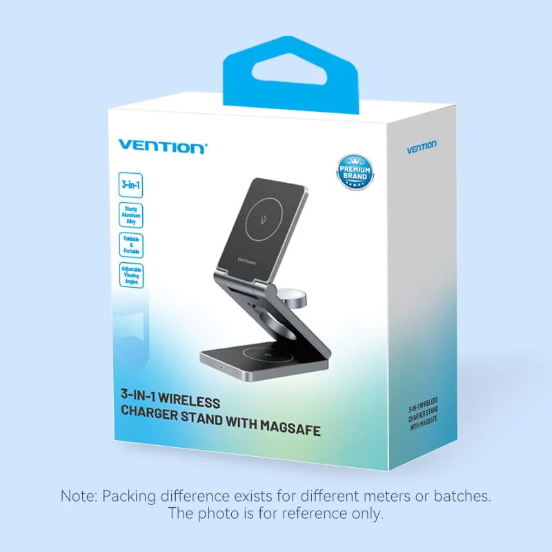 Vention 3‑in‑1 15W Wireless Charger Stand with MagSafe Gray - Image 13