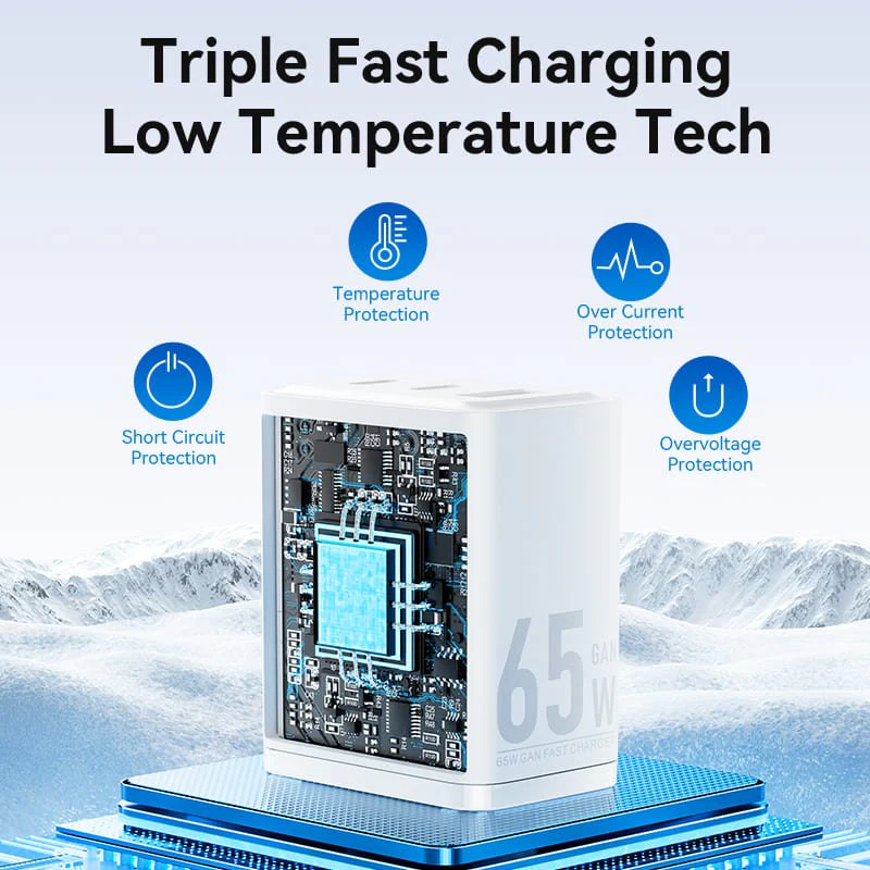 Vention 3-Port USB (C+C+A) GaN Charger (65W/65W/60W) EU-Plug - Image 9