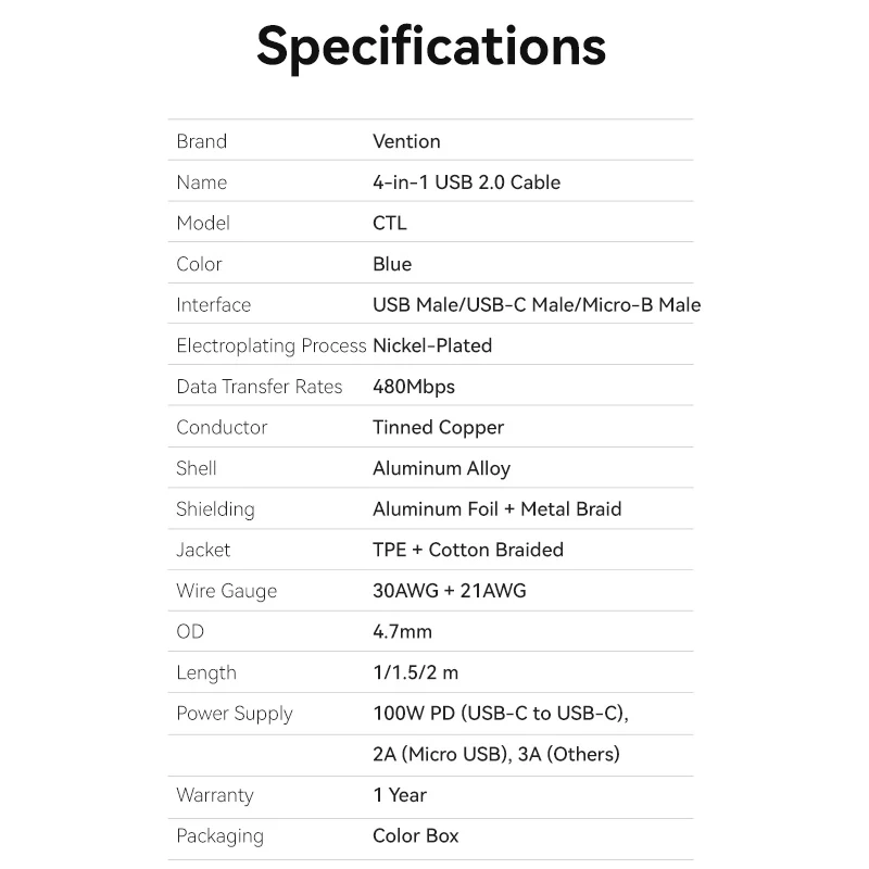 Vention 4-in-1 USB 2.0 Cable - Image 11