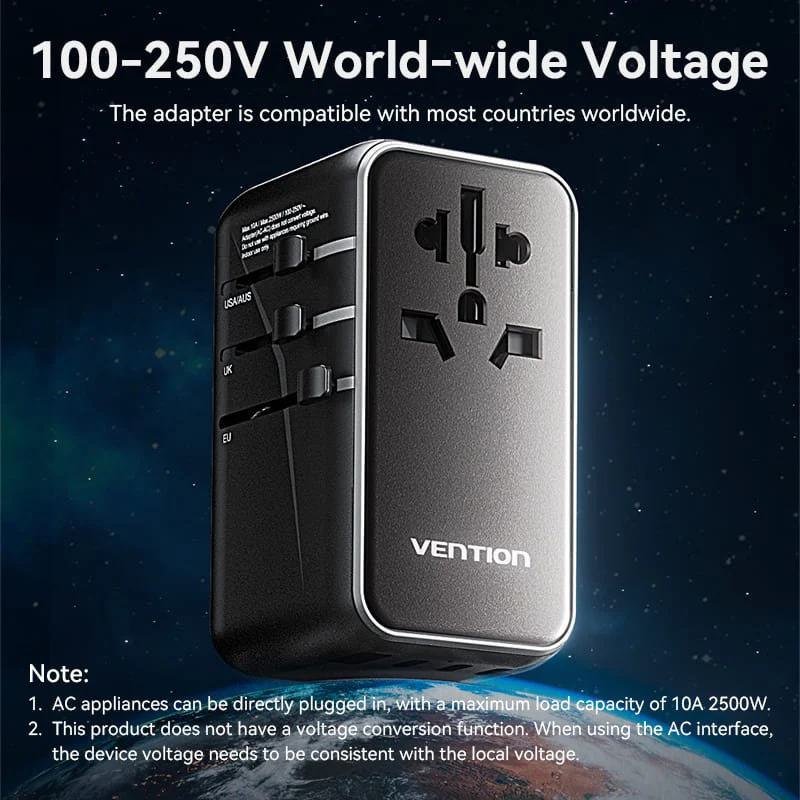Vention 4-Port USB (C+C+A+A) GaN Universal Travel Adapter (100W/100W/20W/18W) - Image 13