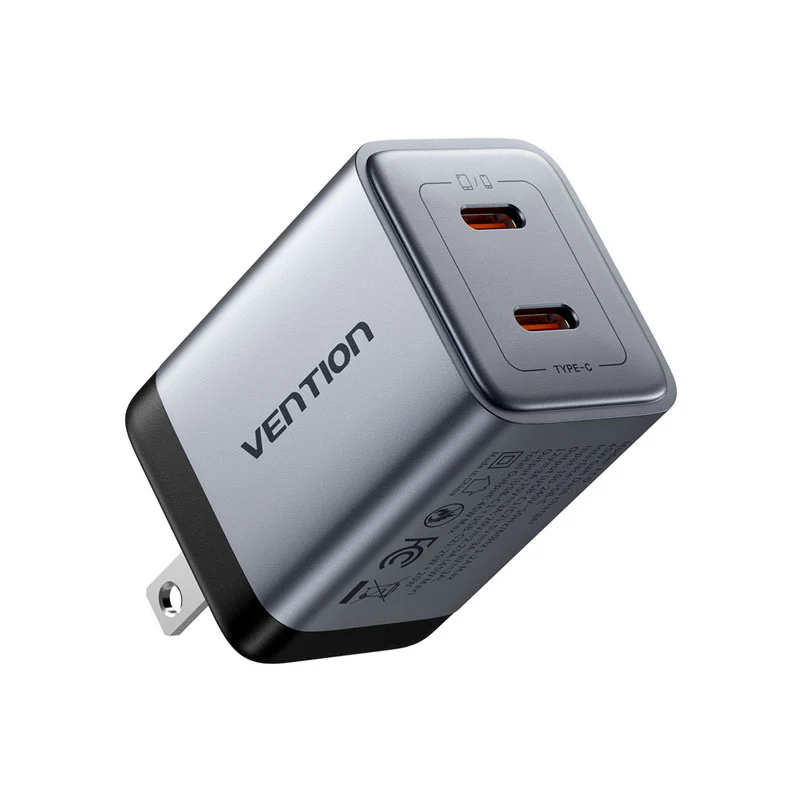 Vention 2-Port USB (C + C) GaN Charger (45W/45W) US-Plug Gray - Image 2