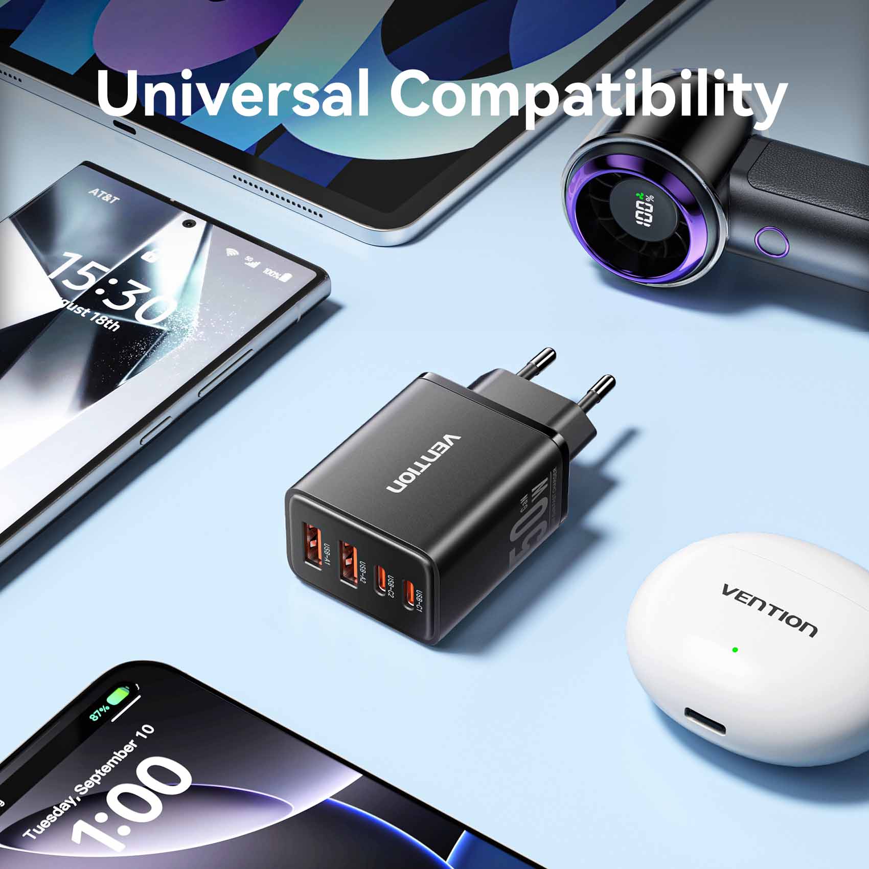 Vention 4-Port USB (C + C + A + A) GaN Charger (30W/20W/18W/18W) EU-Plug - Image 13