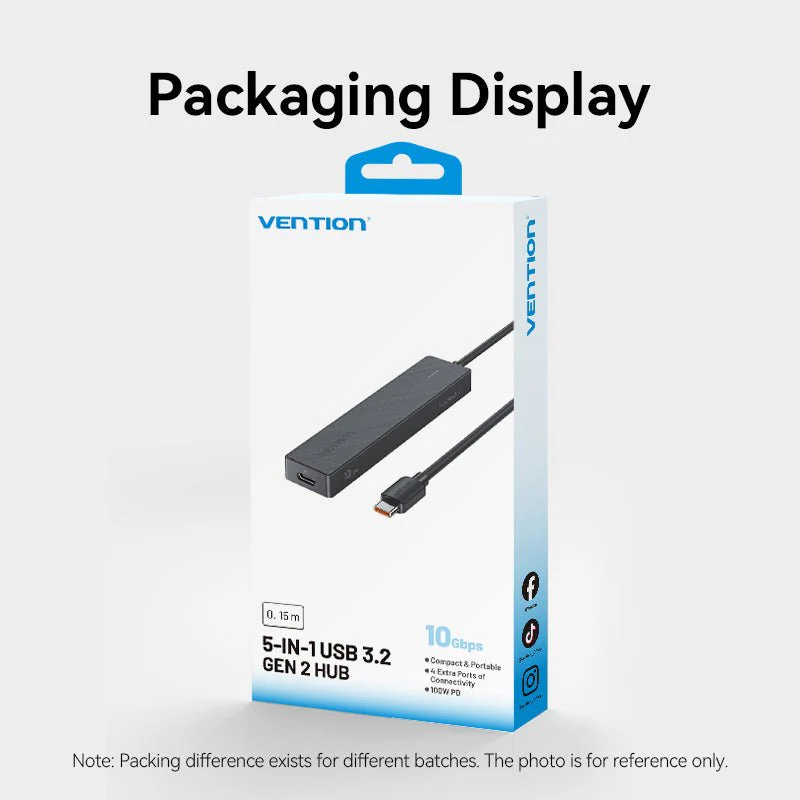 Vention USB-C to USB 3.2 Gen 2 Type-A x 4/PD 10G Hub 0.15M Black - Image 12
