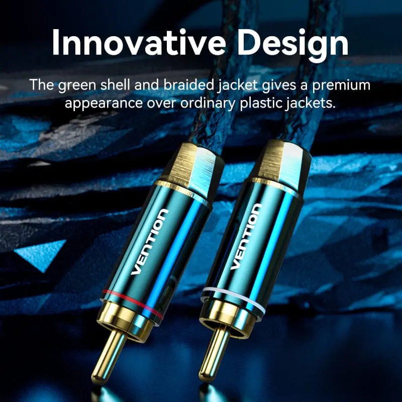 Vention Cotton Braided 3.5mm Male to 2RCA Male Audio Cable 0.5/1/1.5/2/3/5M Green Copper Type - Image 3