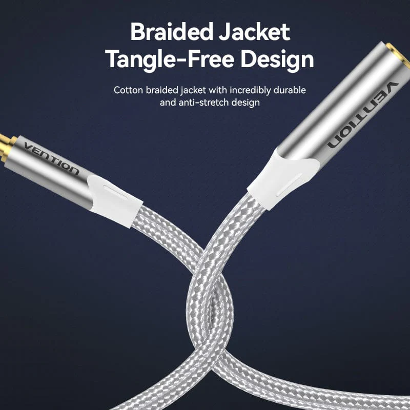 Vention Cotton Braided 3.5mm Male to 3.5mm Female Audio Extension Cable  Silver Aluminum Alloy Type - Image 10