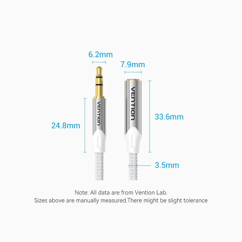 Vention Cotton Braided 3.5mm Male to 3.5mm Female Audio Extension Cable  Silver Aluminum Alloy Type - Image 13