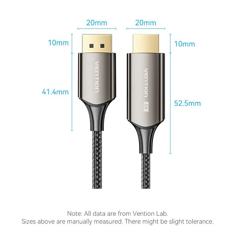 Vention Cotton Braided 8K DisplayPort Male to HDMI™ Male Cable 1.8M Black Zinc Alloy Type - Image 14
