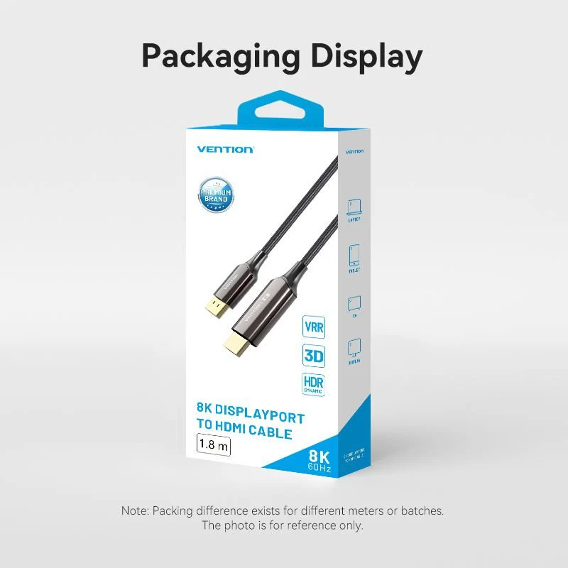 Vention Cotton Braided 8K DisplayPort Male to HDMI™ Male Cable 1.8M Black Zinc Alloy Type - Image 15