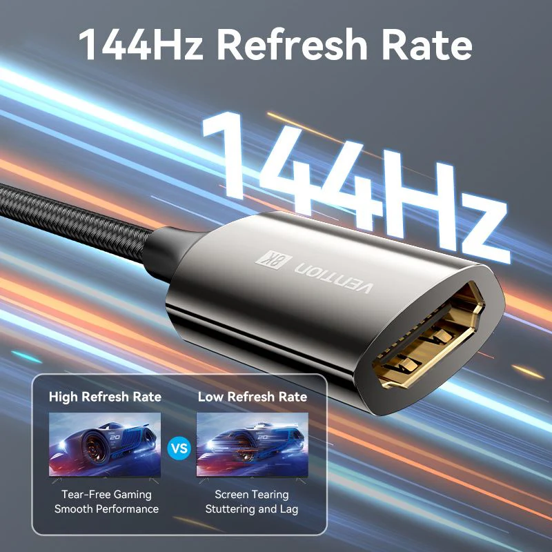 Vention Cotton Braided DP Male to HDMI™ Female 8K Converter 0.25M Black Zinc Alloy Type - Image 5