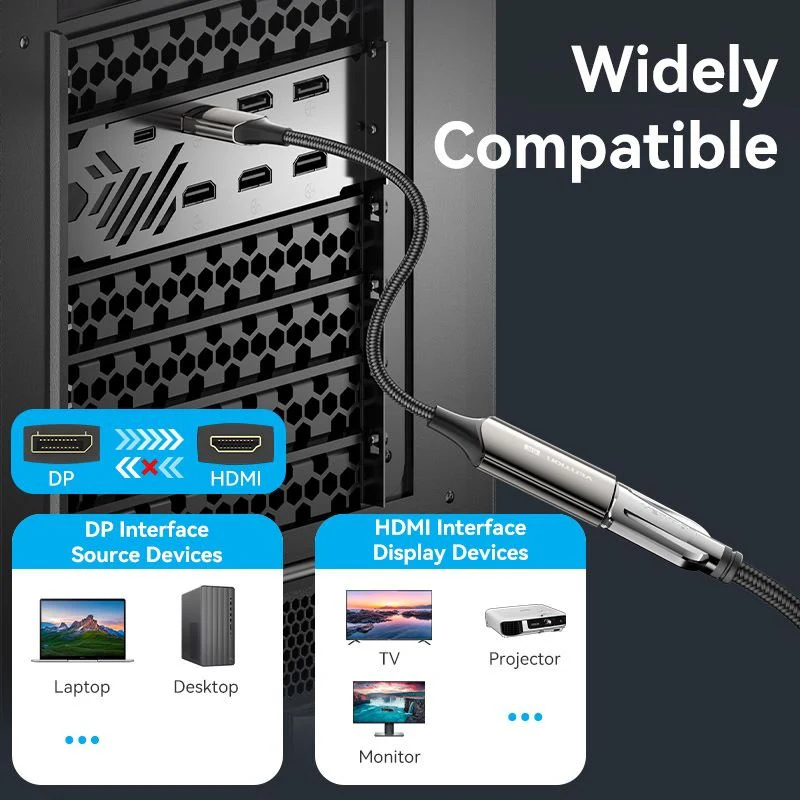 Vention Cotton Braided DP Male to HDMI™ Female 8K Converter 0.25M Black Zinc Alloy Type - Image 9
