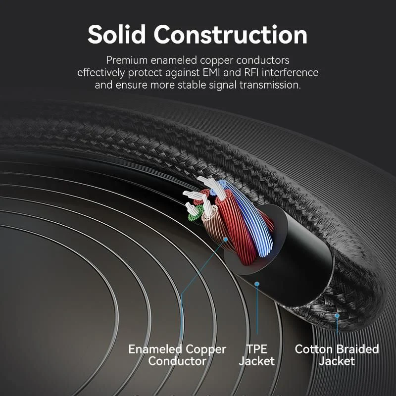Vention Cotton Braided Dual 3.5mm TRS Male to 3.5mm Female Audio Cable 0.3M Black Aluminum Alloy Headphone Type (OMTP/CTIA) - Image 6