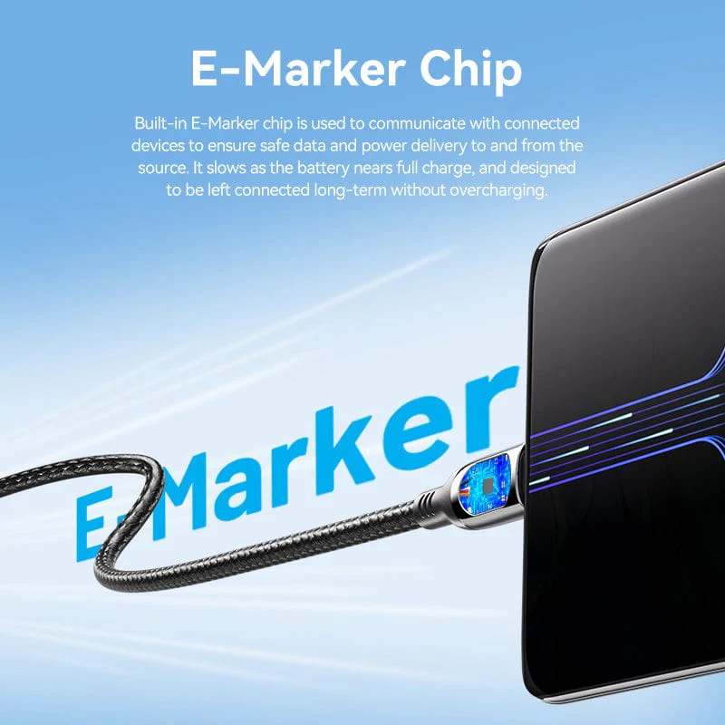 Vention Cotton Braided USB 2.0 C Male to C Male 5A Cable With LED Display Zinc Alloy Type - Image 6