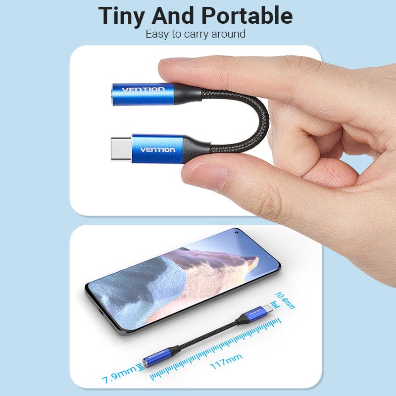 Cotton Braided USB-C Male to 3.5mm Female Audio Cable(DAC) 0.1M Blue Aluminum Alloy Type - Image 11
