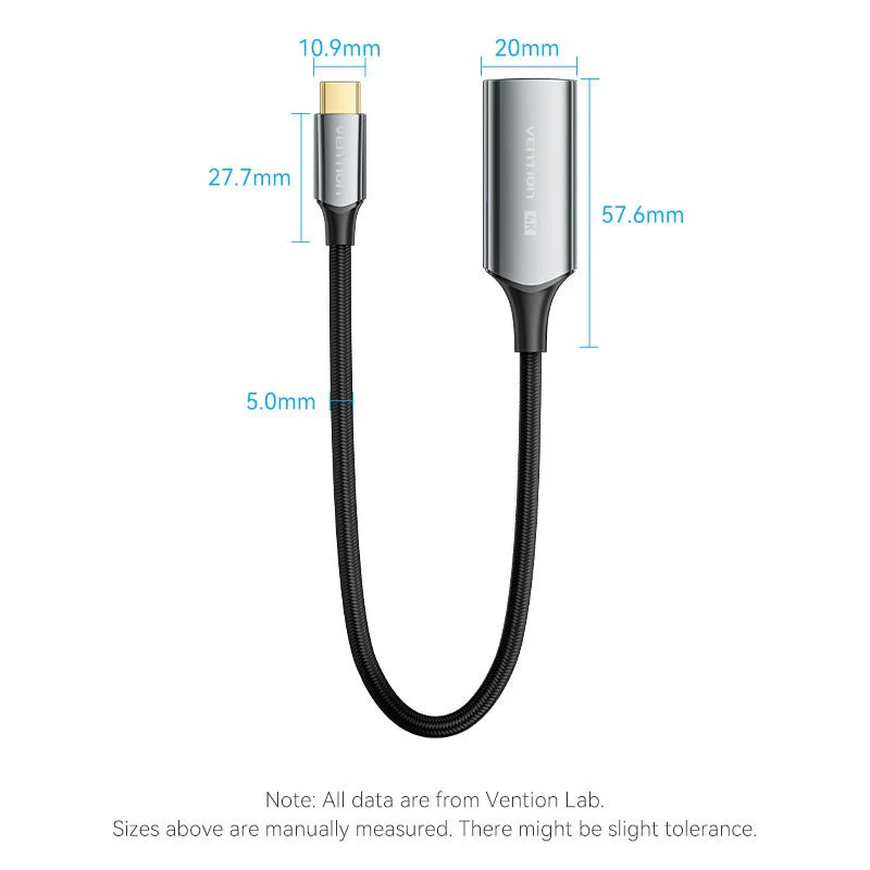 Vention Cotton Braided USB-C to HDMI™ 4K Converter 0.25M Black Zinc Alloy Type - Image 12