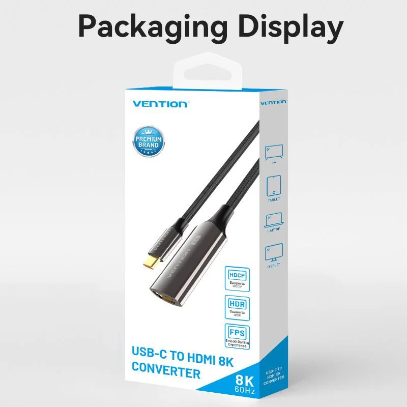 Vention Cotton Braided USB-C to HDMI™ 8K Converter 0.25M Black Zinc Alloy Type - Image 15