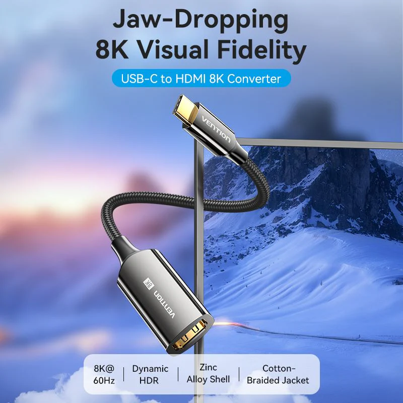 Vention Cotton Braided USB-C to HDMI™ 8K Converter 0.25M Black Zinc Alloy Type - Image 2