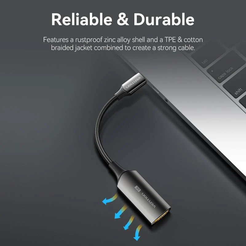 Vention Cotton Braided USB-C to HDMI™ 8K Converter 0.25M Black Zinc Alloy Type - Image 3