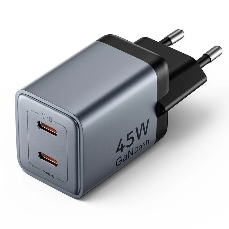 Vention 2-Port USB (C + C) GaN Charger (45W/45W) EU-Plug Gray