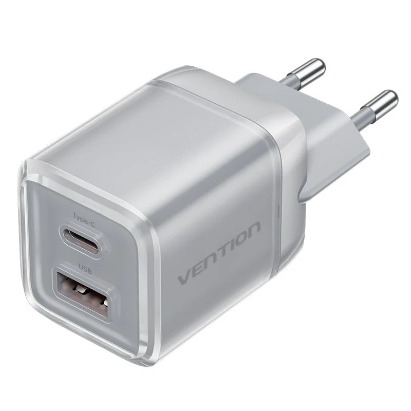 Vention 2-Port USB (C + A) GaN Charger (30W/30W) EU-Plug - Image 2