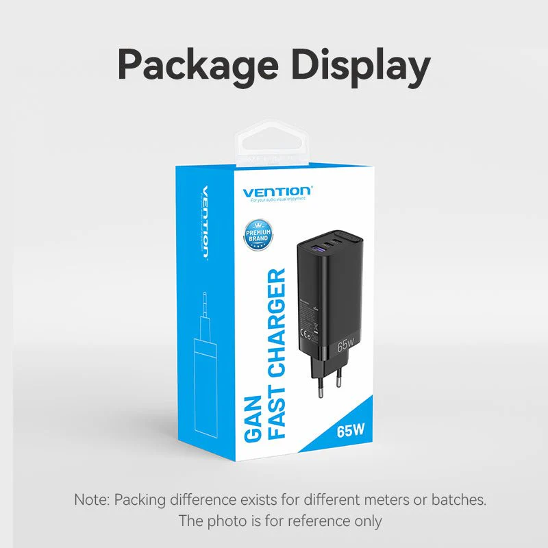 Vention 3-Port USB(C+C+A) GaN Charger(65W/30W/30W) EU-Plug - Image 13