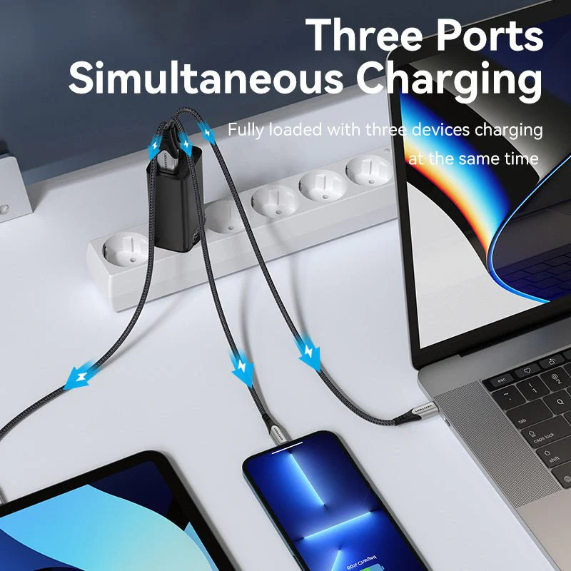 Vention 3-Port USB(C+C+A) GaN Charger(65W/30W/30W) EU-Plug - Image 8