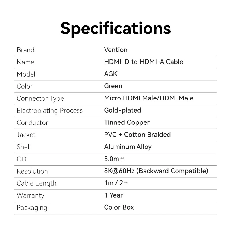 Vention HDMI™-D to HDMI™-A Cable - Image 18