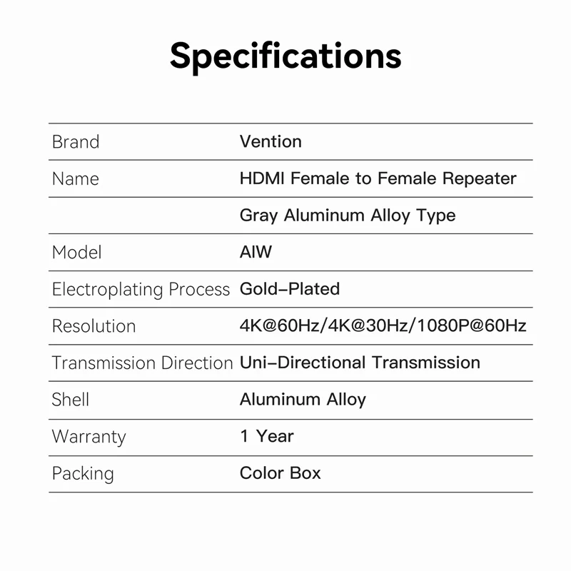 Vention HDMI™ Female to Female Repeater Gray Aluminum Alloy Type - Image 12
