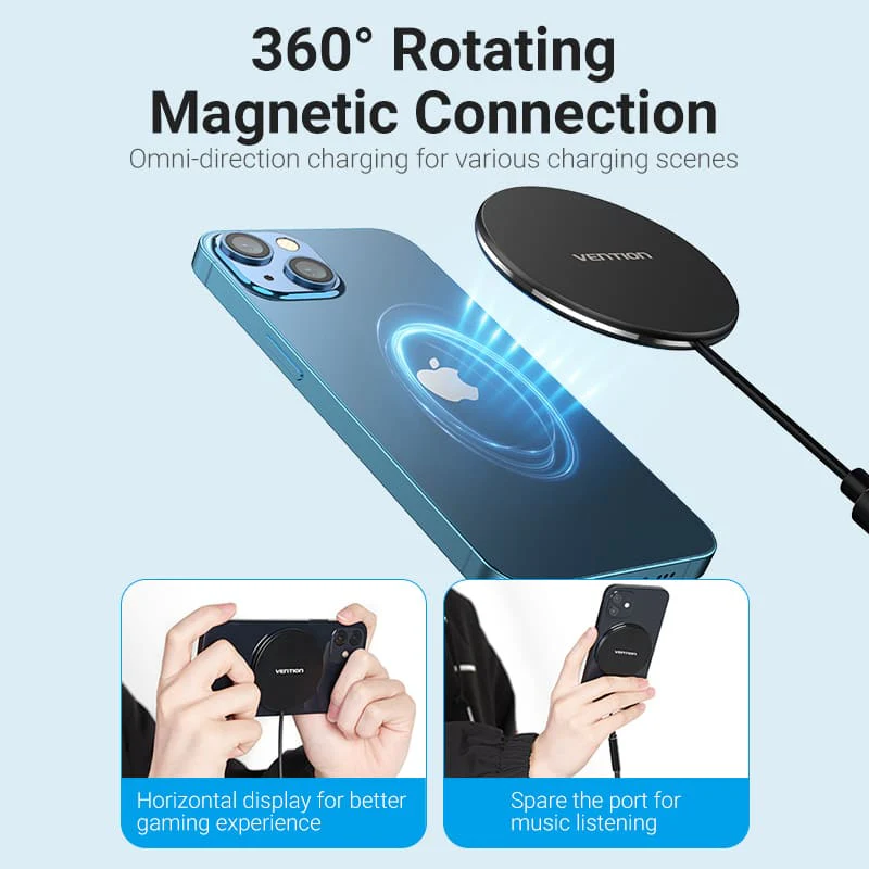 Vention Magnetic Wireless Charger 15W Ultra-thin Mirrored Surface Type 0.05M - Image 5