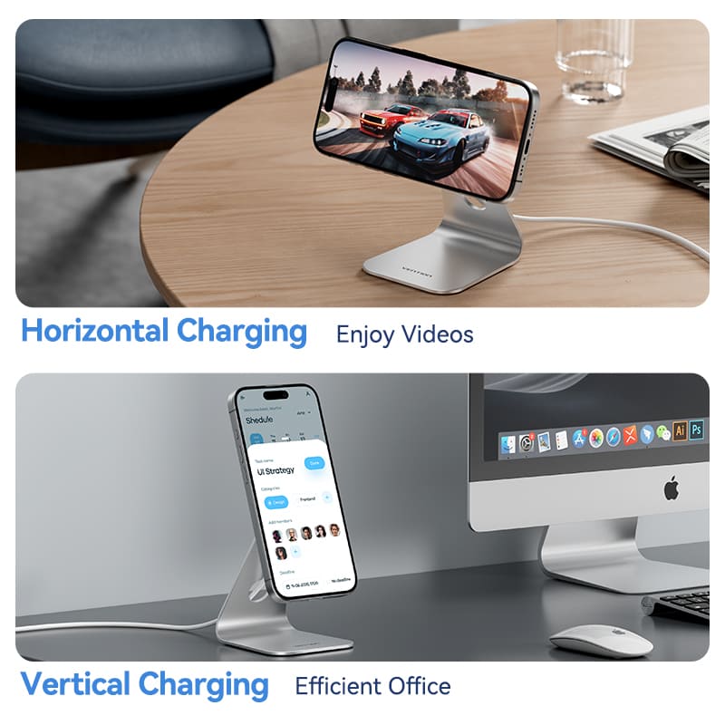 Vention 15W Magnetic Wireless Charger Stand with MagSafe 1M Silver - Image 11