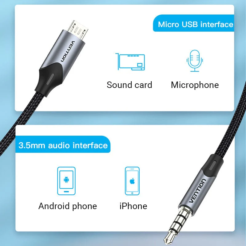 Vention Micro USB to 3.5mm Audio Cable for Hi-Fi Sound Card Microphone Karaoke 3.5 Jack Adapter for Samsung Xiaomi Android Phone - Image 6