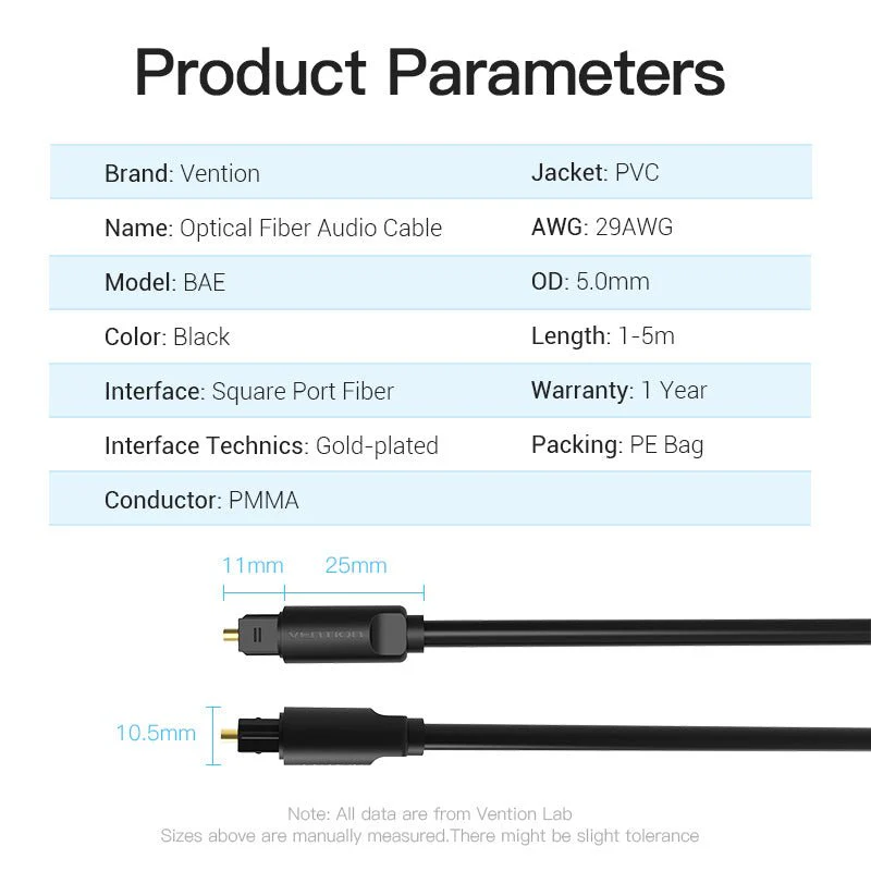 Vention Optical Fiber Audio Cable Black - Image 13