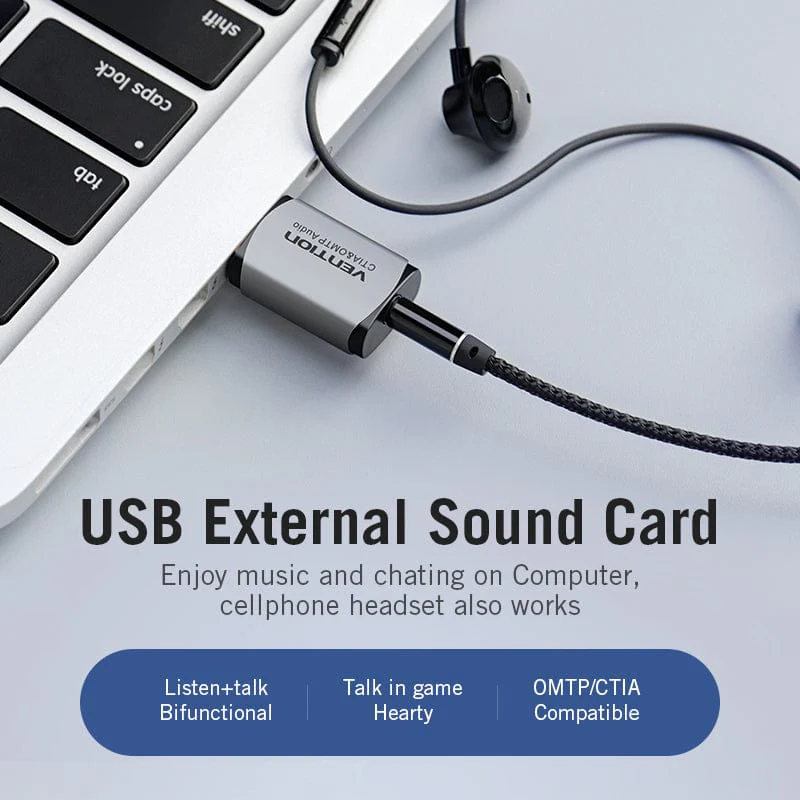 Vention USB External Sound Card Gray Metal Type (OMTP-CTIA) - Image 3