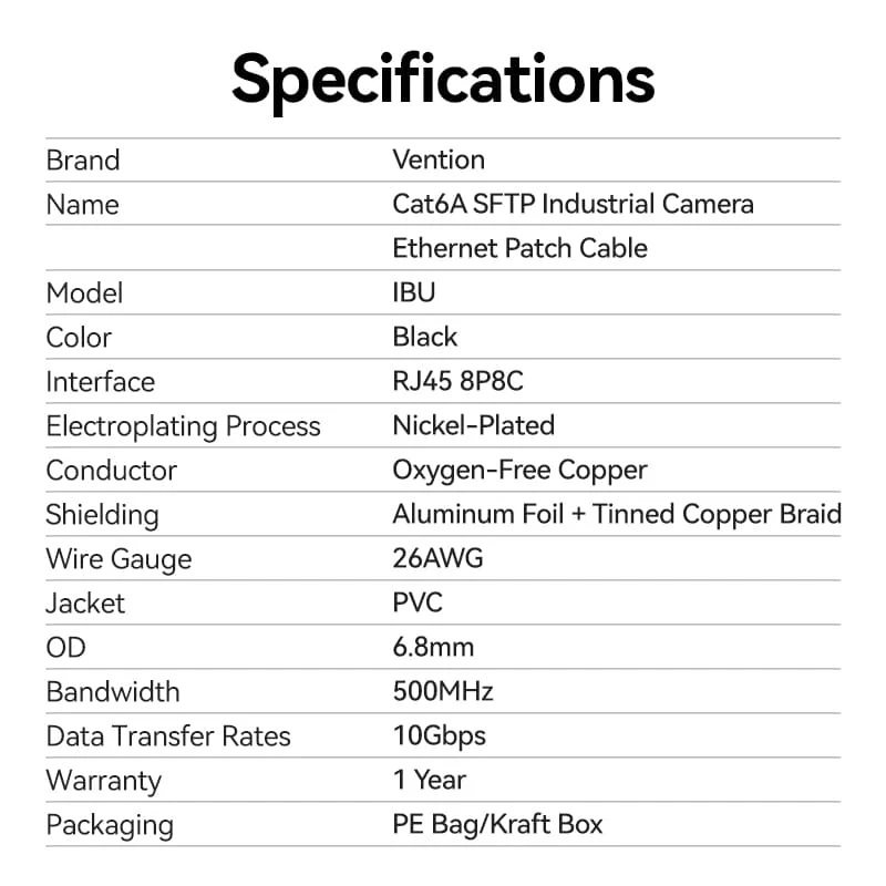 Vention Cat6A SFTP Industrial Camera Ethernet Patch Cable - Image 12