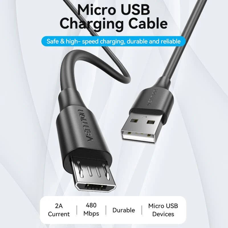 USB 2.0 A Male to Micro-B Male 2A Cable - Image 2