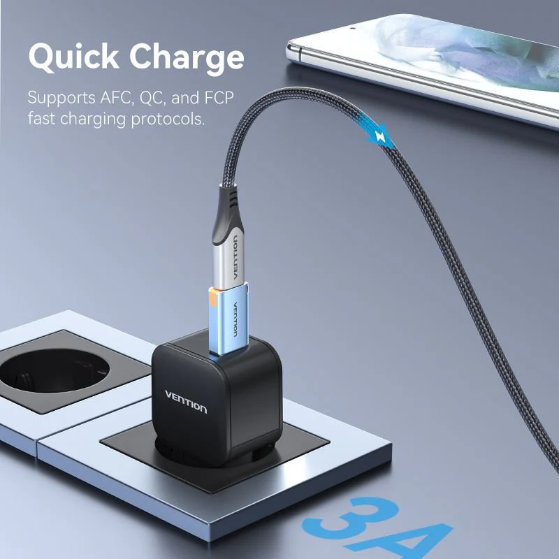 Vention USB 3.1 Type-A Male to USB-C Female Adapter with Lanyard Gray Aluminum Alloy Type - Image 4