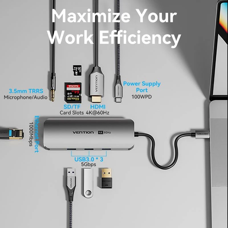 Vention 9-in-1 USB-C Docking Station - Image 3