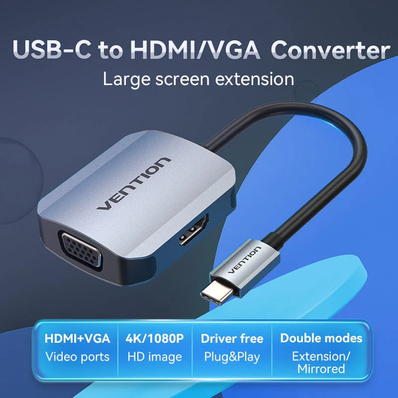 Vention USB-C to HDMI™/VGA Converter 0.15M Gray Aluminum Alloy Type - Image 2