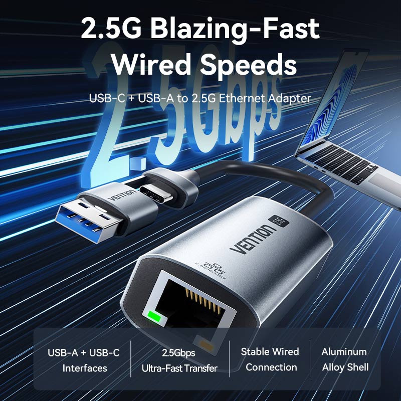 Vention USB-C/USB-A to 2.5G Ethernet Adapter - Image 2
