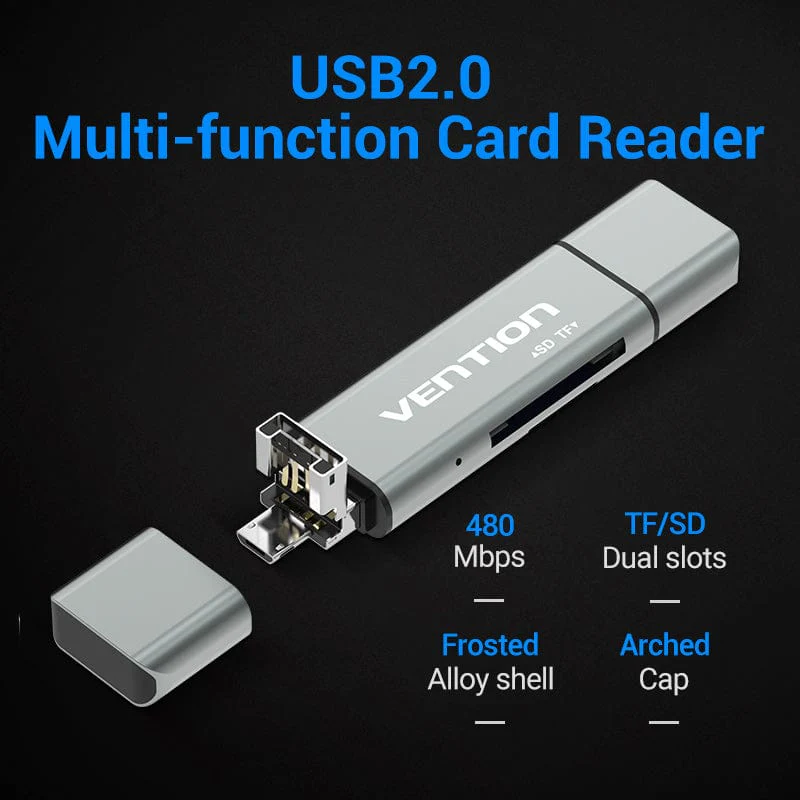 Vention USB2.0 Multi-function Card Reader Gray - Image 2