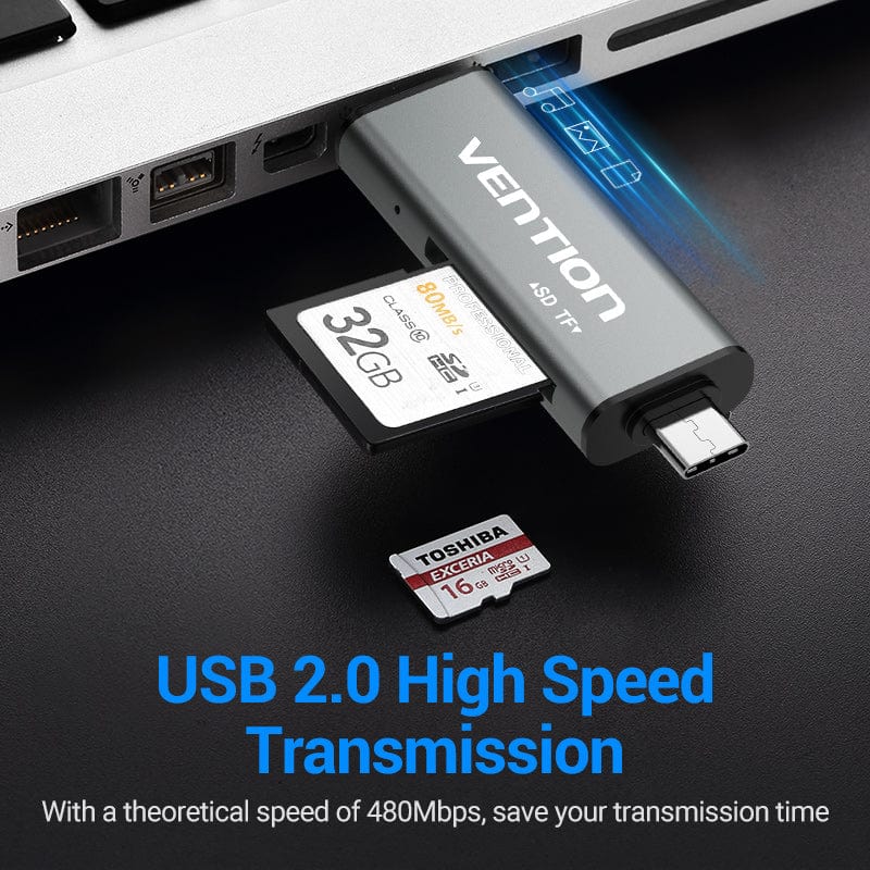 Vention USB2.0 Multi-function Card Reader Gray - Image 5