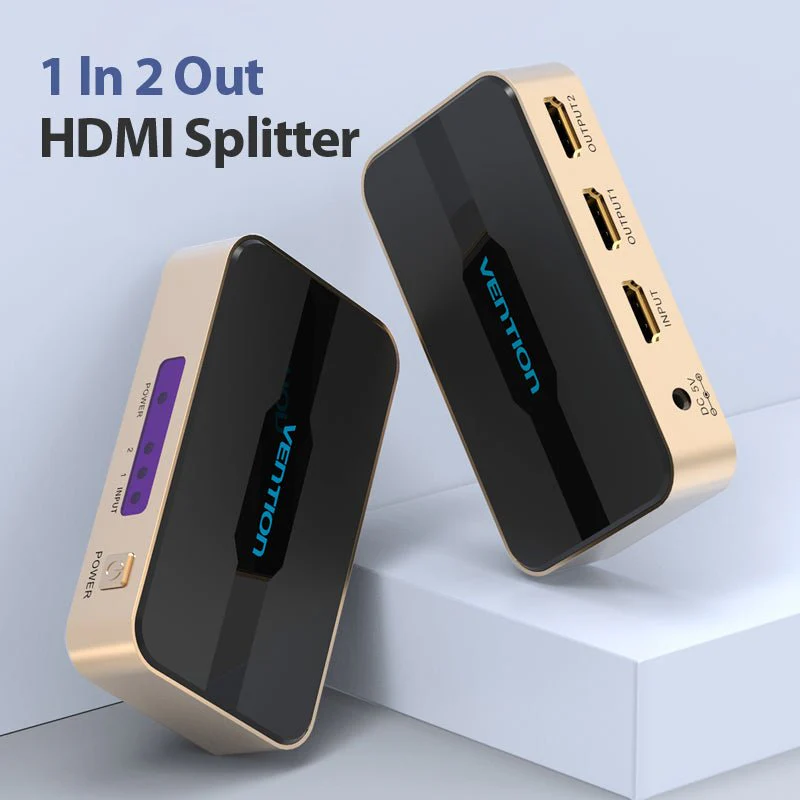 Vention 1 In 2 Out HDMI Splitter 4K@30Hz Gold Aluminum Alloy Type - Image 2