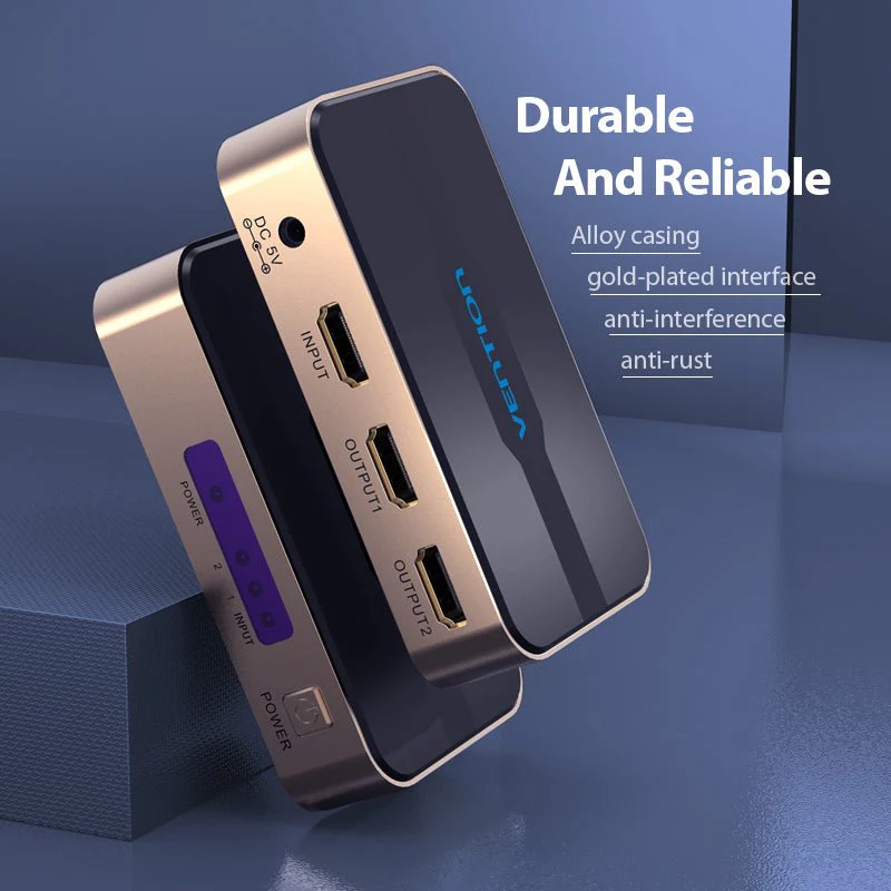 Vention 1 In 2 Out HDMI Splitter 4K@30Hz Gold Aluminum Alloy Type - Image 7