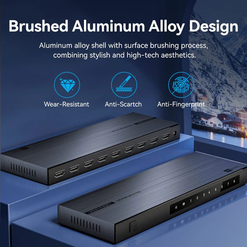 Vention 1-In & 8-Out HDMI™ Splitter 4K@60Hz Black Aluminum Alloy Type EU Standard - Image 3