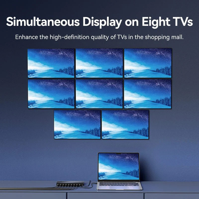 Vention 1-In & 8-Out HDMI™ Splitter 4K@60Hz Black Aluminum Alloy Type EU Standard - Image 4
