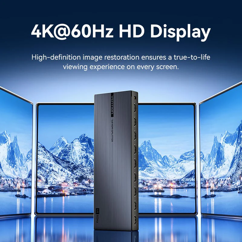 Vention 1-In & 8-Out HDMI™ Splitter 4K@60Hz Black Aluminum Alloy Type EU Standard - Image 6